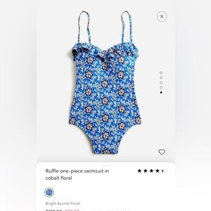 NWT J Crew ruffle one piece swimsuit cobalt coral, size 2